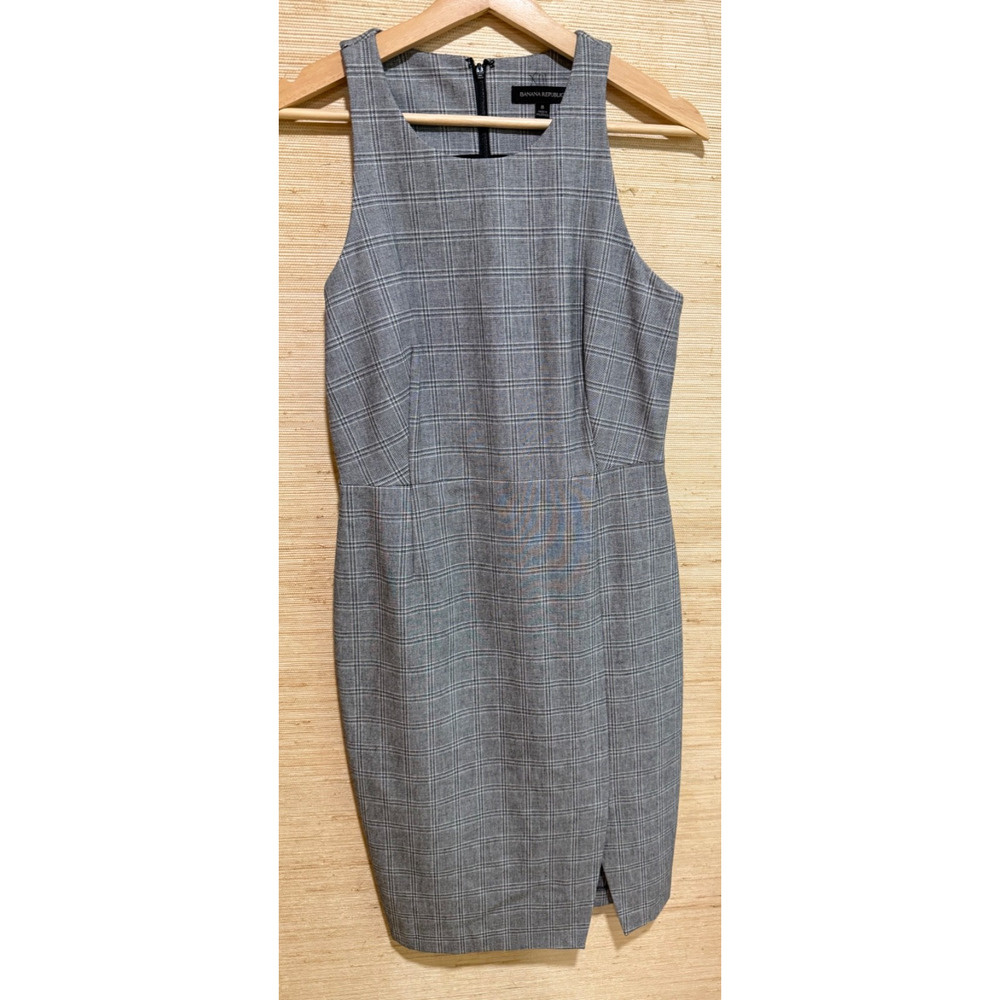 Banana Republic Women's Size 8 Plaid Bi-Stretch Racer Neck Sheath Dress, 2877